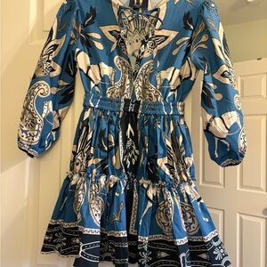 Elegant Blue Patterned Mini Dress